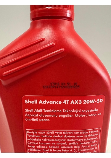 SHELL ADVANCE 4T AX3 20W/50 1 LT - Görsel